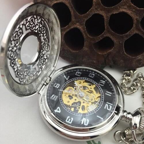 Retro Unisex Pocket Watch Men Hollow Flower Round Dial Hand Winding Chain Mechanical Watch Women Pocket Watch Clock reloj mujer