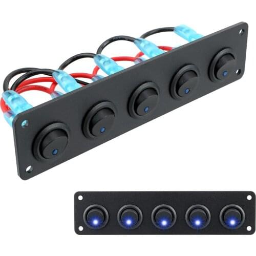 Blue LED Round Dash Rocker Toggle Switch Panel Interior Parts Waterproof for RV Boat Yacht MarineCar Marine 12-24V 5 Gang