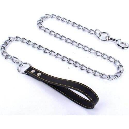 Dog Leash leather Control Safety Training Protect Dog in Traffic pet traction rope anti-bite metal pet dog leash metal chain