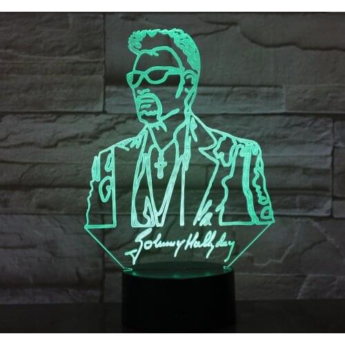 Hot Johnny Hallyday 3D Lamp Illusion Bedside LED USB Touch 7 Color Changing Desk Night Light Singer Kids Decor Lamp
