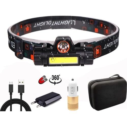 LED Headlamp Built-in Battery T6+COB USB Rechargeable Headlight Waterproof for Fishing Hiking Hunting