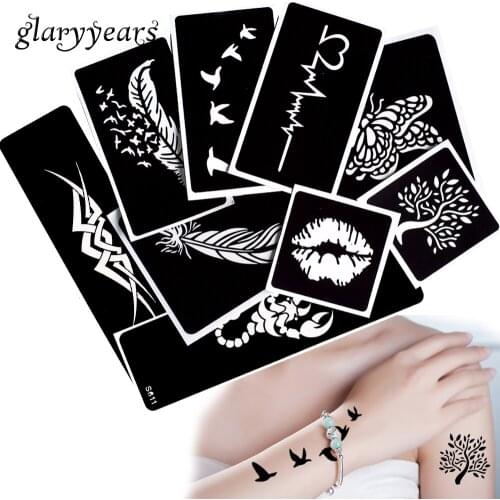 Glaryyears 50 Pieces Wholesale Small Hollow Henna Tattoo Stencil Body DIY Art Paint Cute Cat Strip Bracelet Chain Temporary Sexy