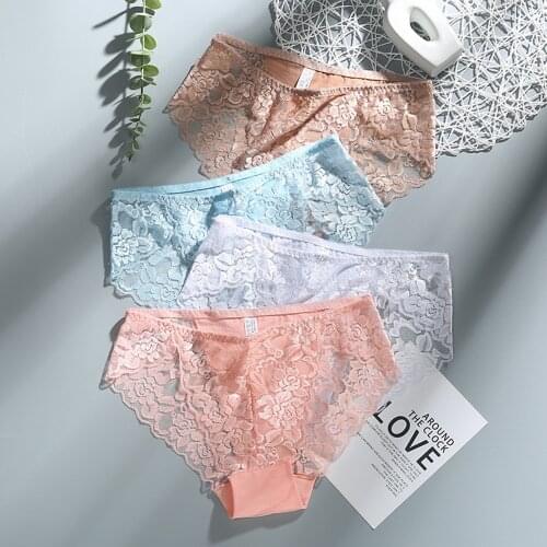 3Pcs Sexy Low Waist Womens Underwear Lace Plus Size Seamless Panties Breathable Lingerie Female Briefs Solid Hollow Underpants