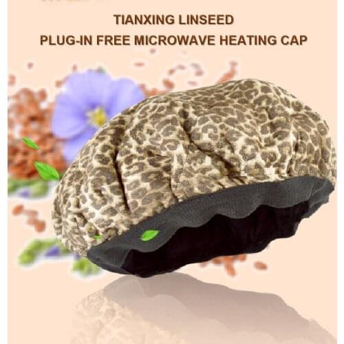 Universal Travel Hair Care Flaxseed Interior Heat Cap Reversible Leopard Print Portable Microwavable Deep Conditioning Cordless