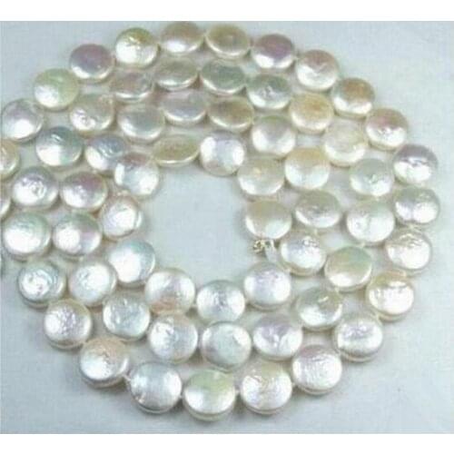 11-12MM White Coin Real Natural Pearl Jewelry Gorgeous Necklace 30" AAAW 1 order