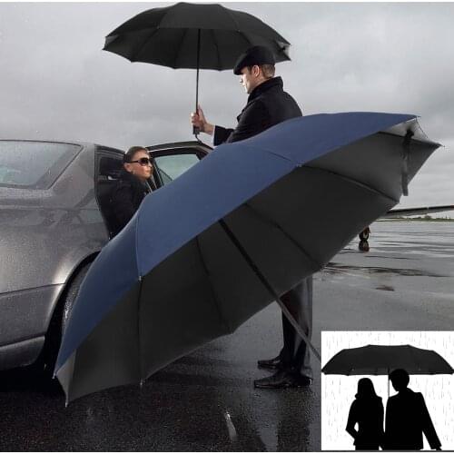 Windproof Double Umbrella Rain Women 3Fold Female Male 10 Bone Car Luxury Large Business Umbrellas Men Gift Parasol 2-3 Persons