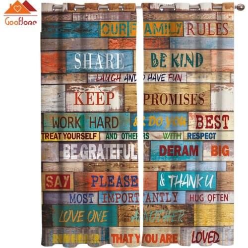 Vintage Board Family Rules Window Curtains Living Room Outdoor Fabric Drapes Curtain Home Decor