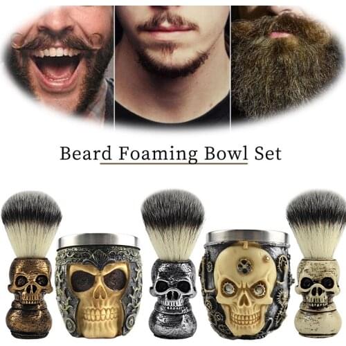 High quality mens shaving set foam soap bowl skull beard brush salon facial beard cleaning tool