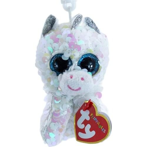 10CM Ty Beanie Big Eyes Keychain Reversible Sequin White Unicorn Soft Plush Stuffed Doll Toy Child Birthday Christmas Gift