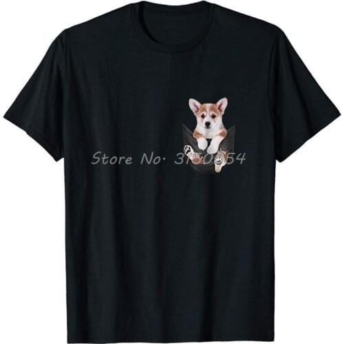 Corgi Inside Pocket Funny T-Shirt Lover Dog Cute Gifts Men Summer Fashion Tops & Tees Print Casual Cotton Male Online Tshirt