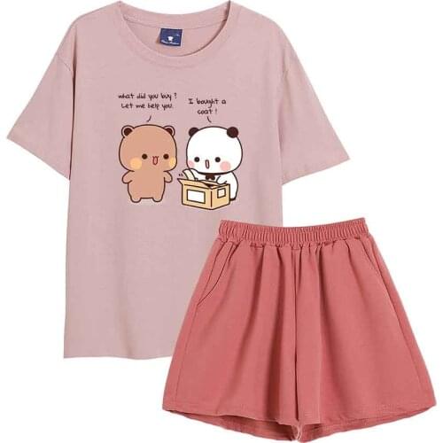 Women 2 Piece Set Fashion Pajamas Set Female Sportswear Women Pajama Sets Summer Cotton T Shirt Female Cute Tops Suit Loungewear