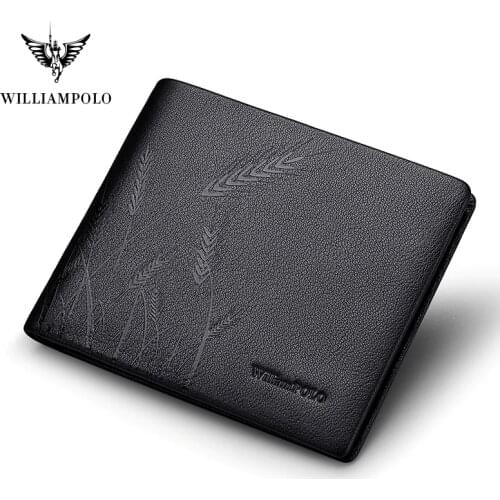 Williampolo Genuine Leather Wallet Fashion Bifold Men Wallet Casual Solid Cowskin Leather Purse #191422