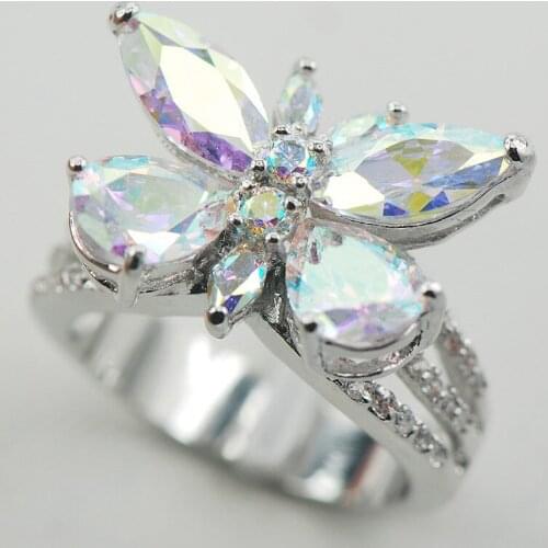 Rose Rainbow Crystal Zircon Women 925 Sterling Silver Ring F866 Size 6 7 8 9 10