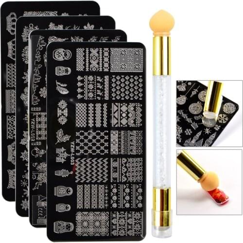 1 Set Fire Flower Design Stamp Plates Nail Art Stamping Template Stainless Steel Grid Marble Nail Art Stencil Tools