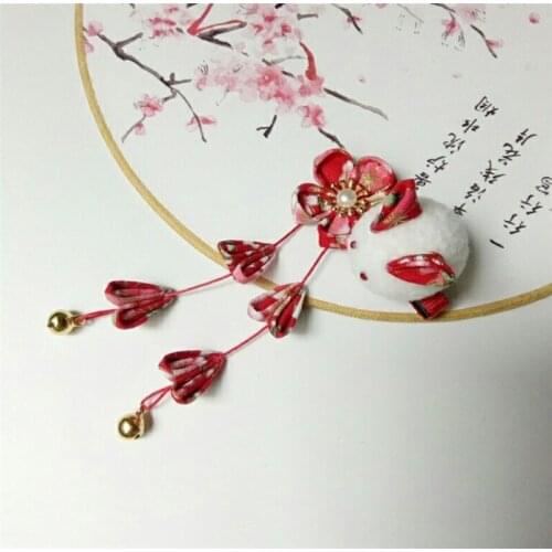 1pcs Japanese Style Sakura Rabbit Tassel Hairpin Hanfu Hair Accessories Children Hair Clip Decor Prop Women Girl Gift