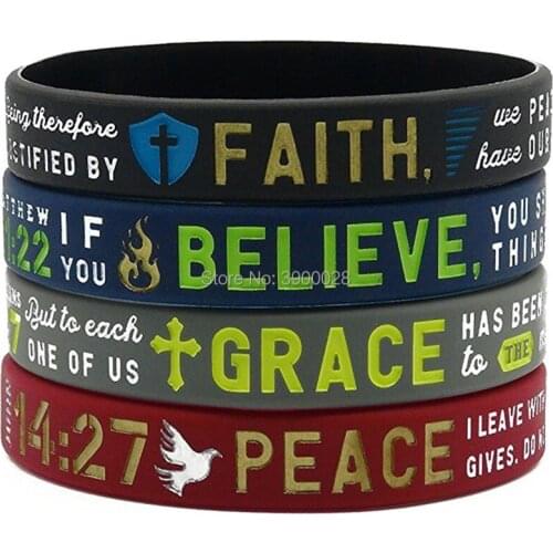 100pc Bible Verse Matthew Ephesians Romans John grace believe faith peace Silicone Bracelet wristband Christian Religious Gifts