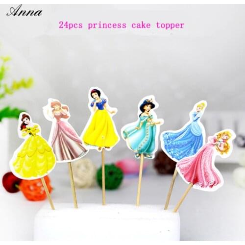 24pc Cinderella/Ariel/Snow White/Aurora Birthday Party Supplies Shower Favor Cupcake Toppers Picks Decoration Favor Shower