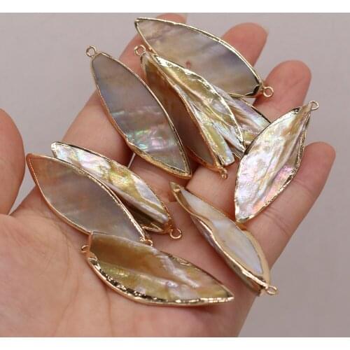 4Pcs Natural Shell Pendant Mother Of Pearl Shell Golden Leaf-Shaped Pendant For Jewelry Making DIY Necklace Earring Accessory