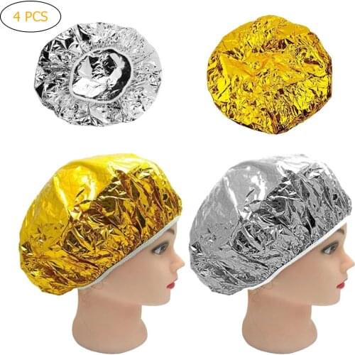 4Pcs Aluminum Foil Caps Waterproof Spa Hair Salon Shower Caps Disposable Home Hats Hair Care Protector
