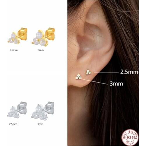 GS 925 Sterling Silver Colorful Three Zircon Stud Earrings For Women Mismatched Piercing Ohrringe Pendientes Luxury Fine Jewel