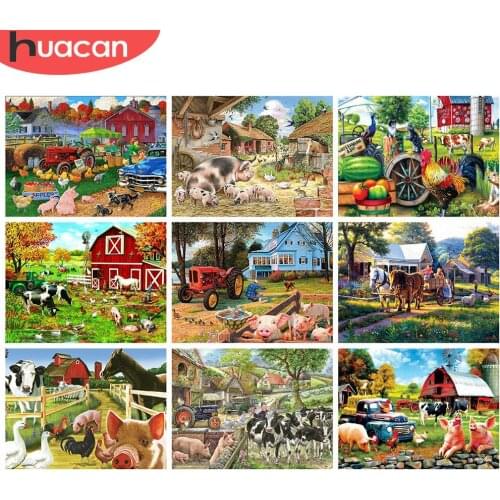 HUACAN 5D DIY Diamond Painting Pig Mosaic Farm Full Square Diamond Embroidery Cross Stitch Animal House Needlework Home Decor