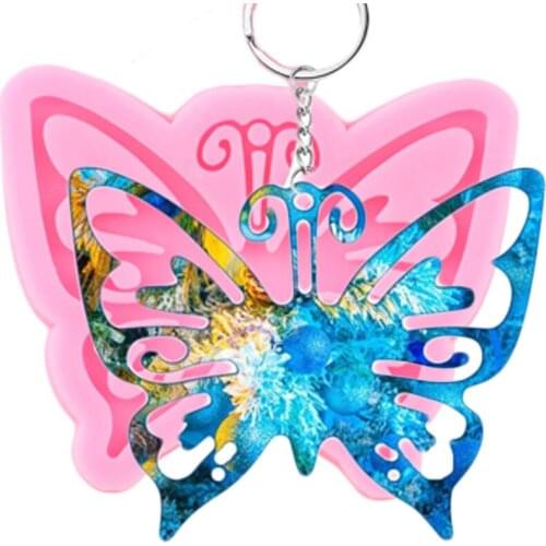 Shiny Butterfly Keychain Silicone Mold DIY Craft Pendant Jewelry Epoxy Resin Molds Chocolate Fondant Cake Decorating Tools