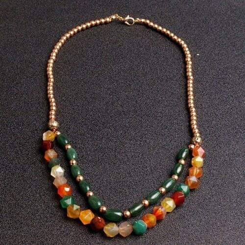 4mm gold color Hematite Bead & Faceted Agates stone Beads necklace for women