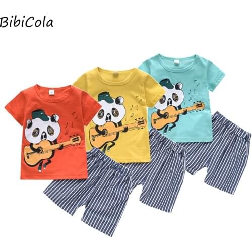 Baby Panda Style Clothing Set Summer Boys Cute Cloes Fashion Cotton T-shirt+shorts 2pcs Bebes Outfits Kids Boys Cartoon Set