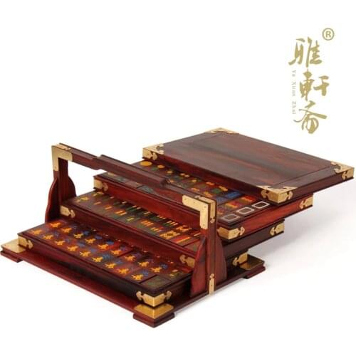 Home decor Rosewood woodcarving and red Suanzhimu mahjong mahjong Box Retro creative practical high-end business gifts