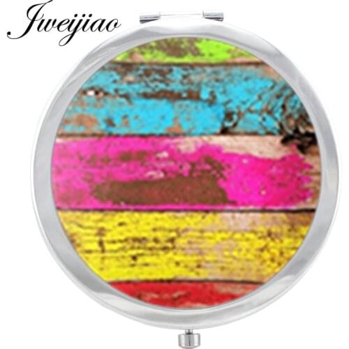 JWEIJIAO Colouful Pattern Makeup Mirror Mandala Chakra Henna Glass Cabochon Floding Round compact pocket vanity mirror espejo
