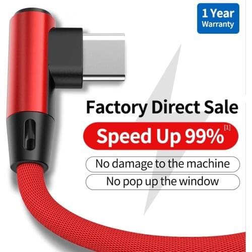 90 Degree Elbow USB Type C Cable for Xiaomi Redmi Note 9s 8 Pro QC 3.0 USB C Cable Fast Charging for Samsung S20 S9 Type C Cable