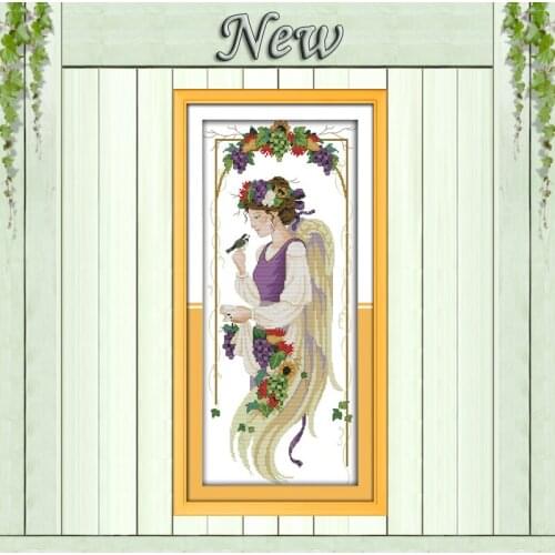 Fruit and angel girl bird garden Painting 11CT DMC Counted print on Canvas 14CT DIY Cross Stitch Embroidery Sets Needlework kits