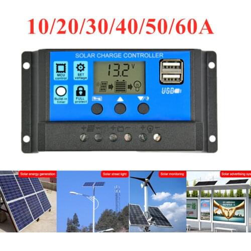10/20/30/40/50/60A Solar Charge Controller 12V 24V Automatic Solar Cells Charging Board Controller Regulator USB 5V LCD Display