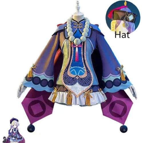 Genshin Impact Qiqi Cosplay Costume Anime Suit Uniform Halloween Women Outfit Costumes Necklace Hat Full Set