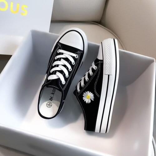 2021 Summer Classic Casual Semi Slippers Canvas Shoes Women Stylish Student Shoes Korean All-Matching Heelless Lazybones' Shoes