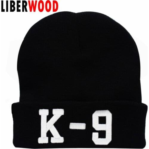 LIBERWOOD Custom Beanie for Men Women K-9 K9 3D Embroidery Skull Cap Hat Winter Knitted Hat K-9 Police Dog Knit Tactical beanie