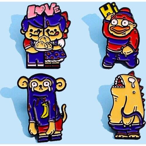 Personality Love Boy Girl Tearful Monkey Big Mouth Dinosaur Platypus Combination Creative Cartoon Dripping Brooch Enamel Pin