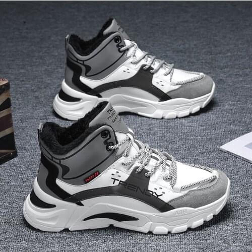 Fashion mens shoes winter high-top plus velvet Soft and breathable Mens Fashion Sneakers Lace-up Comfortable