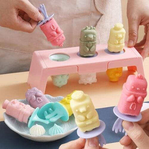 Cartoon Silicone Ice Cream Mold Lollipop Cheese Stick Ice Cube Mould Removable Chocolate Ice Cream Tools Kitchen Accessories