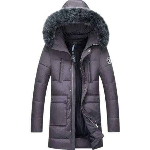 2020 New Winter Jacket Men Fur Collar Hooded Parkas Gery Duck Down Jackets Padded Warm Mens Coat Chaqueta Hombre WXF420