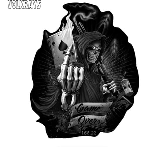 Volkrays Funny Colorful Car Stickers Game Over Skull Spades K Playing Cards Sticker Automobile Accessories PVC,16cm*13cm