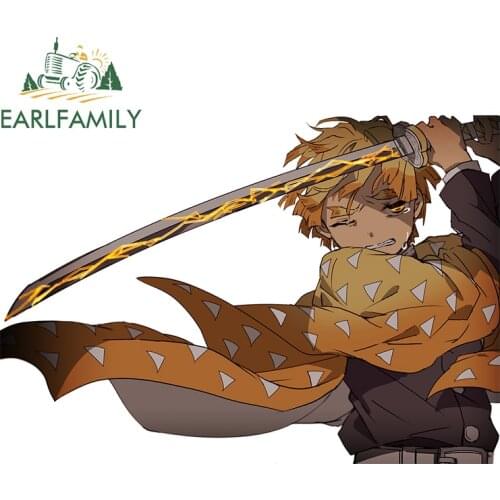 EARLFAMILY 13cm x 9.1cm For Zenitsu Anime Sunscreen Decal Personality Surfboard Car Sticker Windshield Waterproof Car Styling