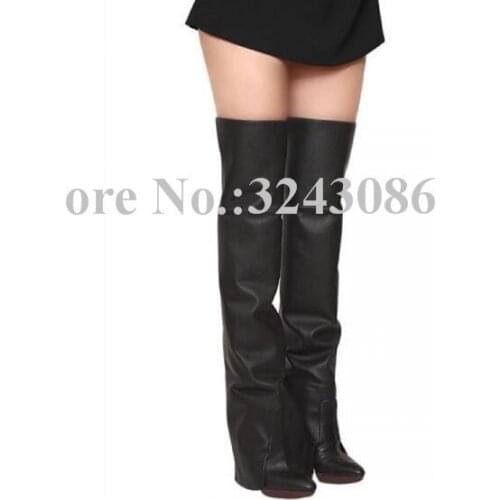 New Black Leather Platform Woman Long Boots Pointed Toe Top Brand Over the Knee Boots Celebrity Popular Banquet Shoes Dropship