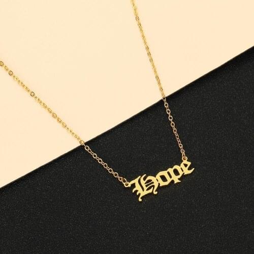 Cxwind Charm Letter Hope Necklace For Women Old English Font Choker Chain Colier Stainless SteelFashion Statement Jewelry