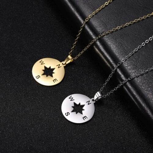 Teamer Compass Necklace for Women Men Round Discs Stainless Steel Charms Fashion Party Jewelry Graduation Friendship Gifts