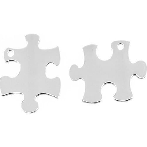 100% Stainless Steel Puzzles Pendant Connected Jigsaw Charm Blank Metal Tag For Jewelry Making Mirror Polished Wholesale 100pair