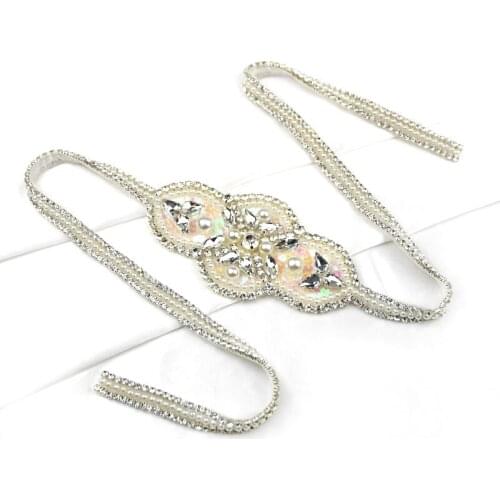 Handmade Sequin crystal Rhinestone applique For Wedding belt WRA-1029