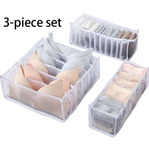 Socks Mesh Foldable Storage Fantastic Underwear Storage Three-Piece Set Bra Drawer Separated Finishing Box Storage Organizer