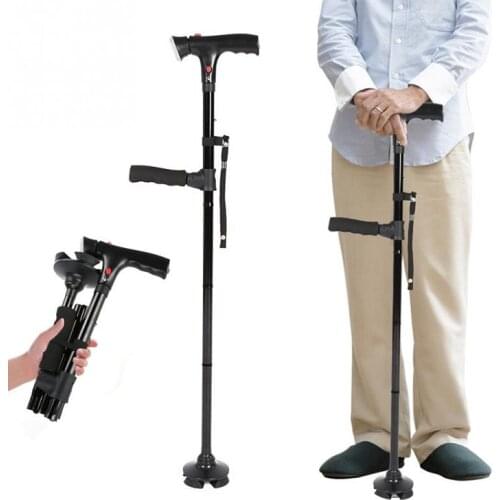 LED Lights Folding trekking poles Double Handle walking sticking with Flashlight telescopic baton crutches Dropshipping