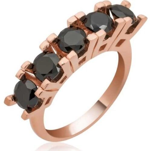 Tevuli 925 Sterling Silver Black 5 Stone Lady 'S Ring